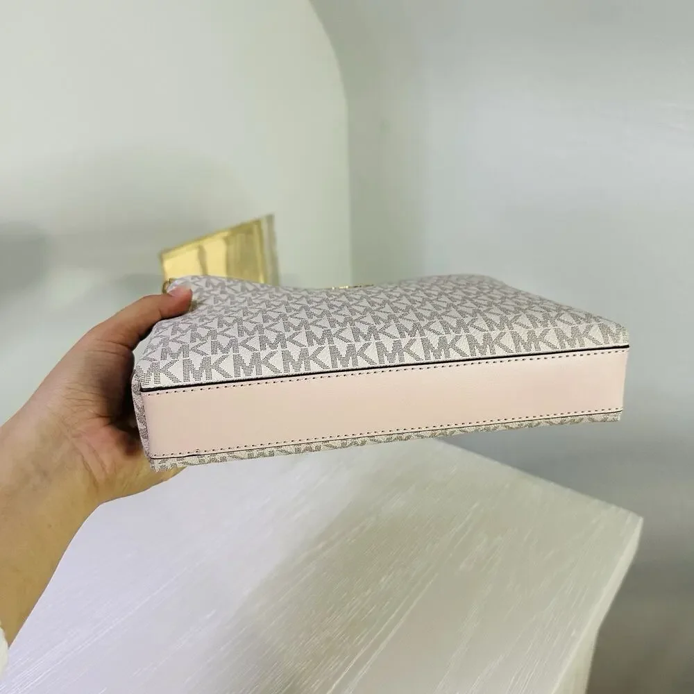 Michael Kors Trisha Medium Logo Crossbody Bag in a vanilla/light cream and pink